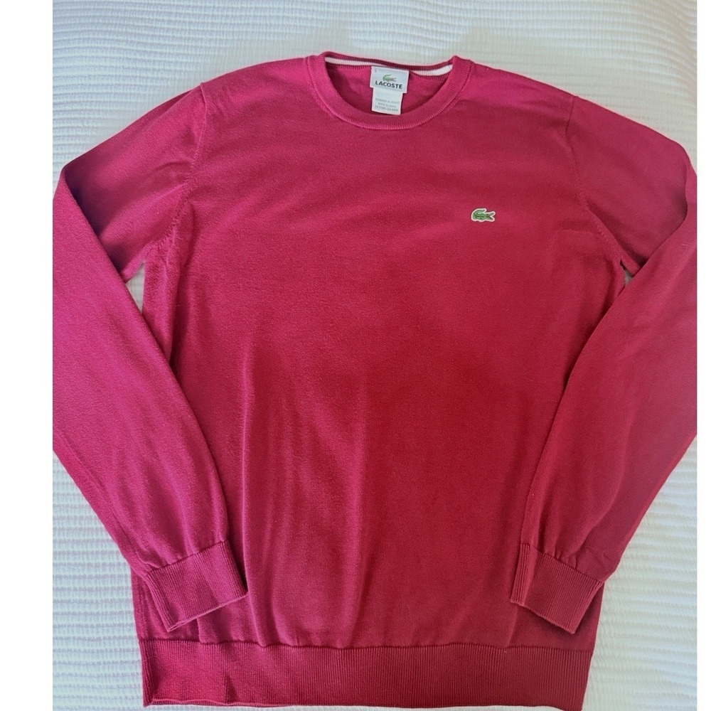 Lacoste Men's Crewneck Sweater in Bright Pink with Green Croc